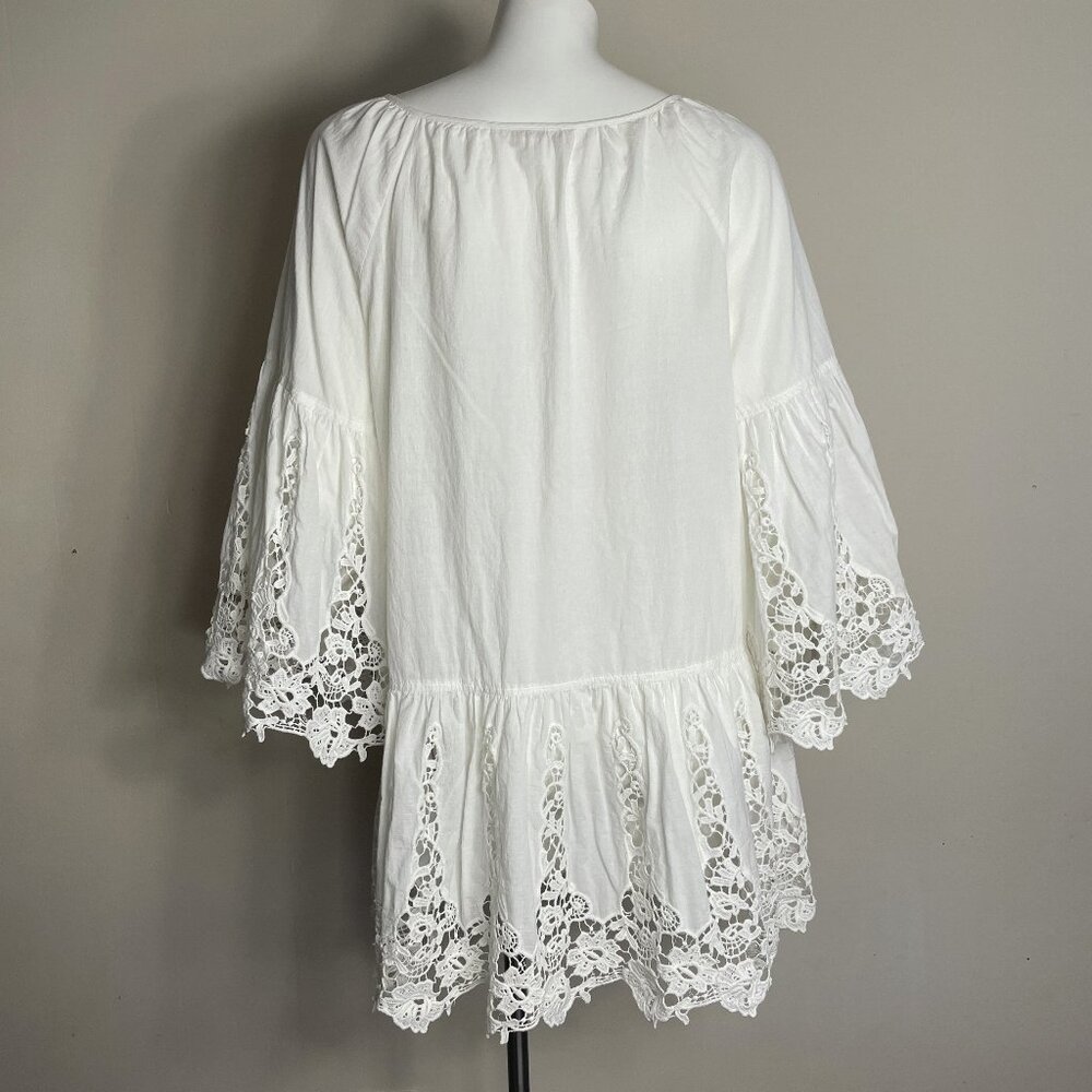 Boston Proper Top Tunic Medium White Lace Bell Sleeves Cottagecore Feminine - Picture 3 of 16